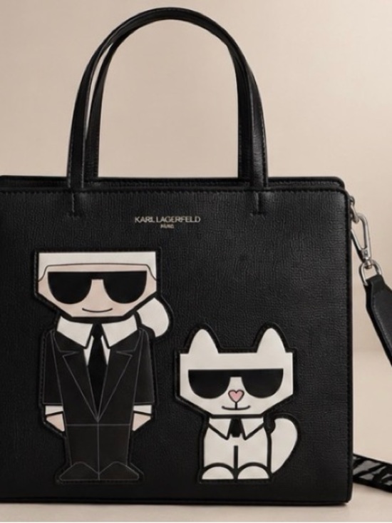 Karl Lagerfeld Handbags - Karl Lagerfeld Black Leather Tote with Character Appliqué